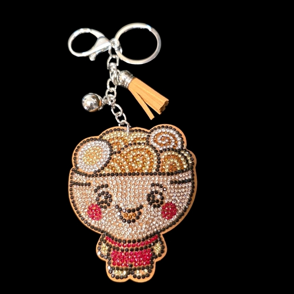 Cute Rhinestone Noodle Bowl Character Keychain – Sparkly Bag Charm